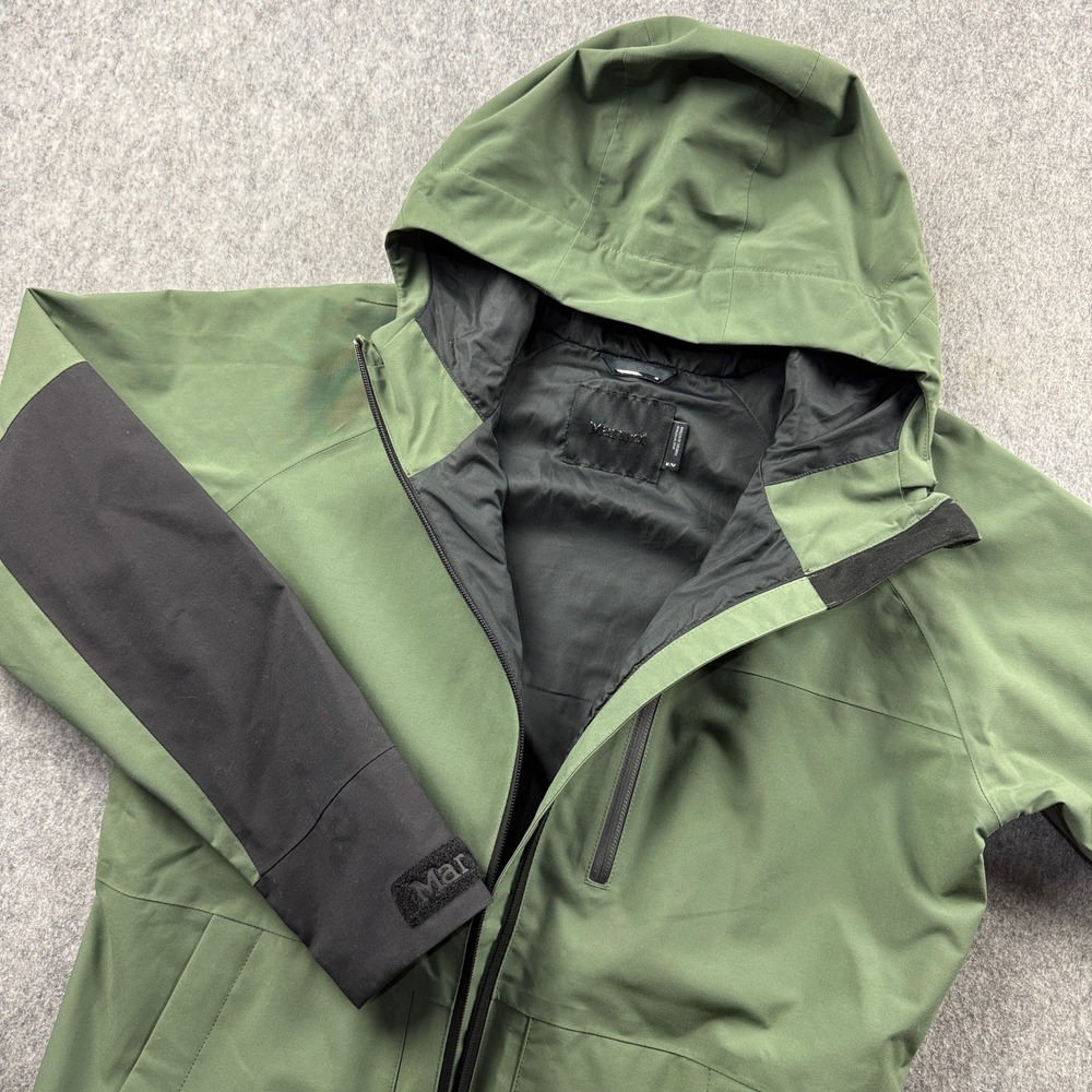 Marmot Mens Green Black Hooded Softshell Jacket Size M Full Zip Outdoor Coat
